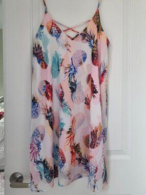 Fantastic Fawn negligee type  pink summer dress with pineapples size medium
